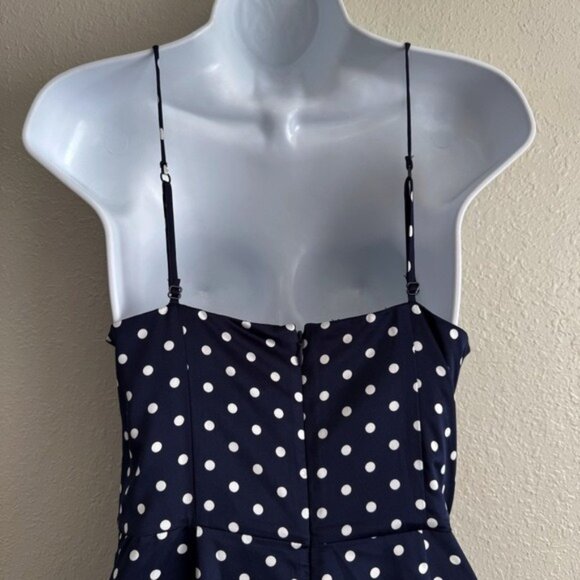 Keepsake foolish jumpsuit satin navy blue white polka dots sleeveless drape 6 - Picture 9 of 13